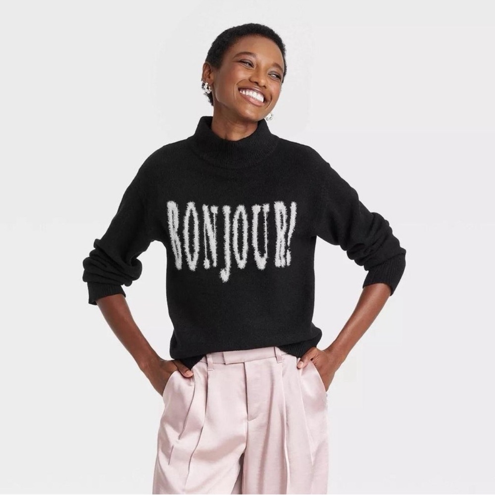 a new day Black 'Bonjour' Turtleneck Sweater